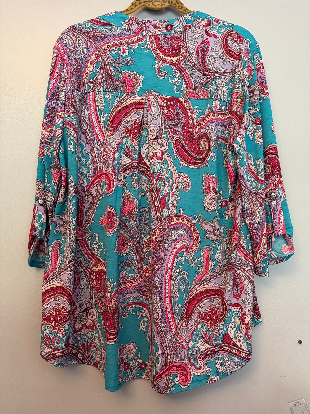 Paisley V-Neck Tunic in Teal & Pink - Picture 4 of 6